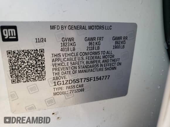 2025 Chevrolet Malibu LT с VIN 1G1ZD5ST7SF154777, выставлен на аукционе Copart как лот 87467405 с пробегом 25 865 миль миль и Чистый • Clean title. История ставок и продаж доступна на DreamBid. Изображение 12.