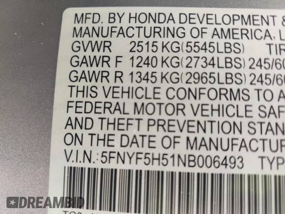2022 Honda Pilot EX-L z VIN 5FNYF5H51NB006493, wystawiony jako IAAI lot #41888348 z przebiegiem 77 532 mil mil oraz . Historia ofert i sprzedaży dostępna na DreamBid. Obrazek 9.