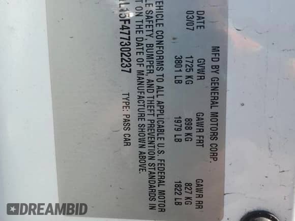 2007 Chevrolet Cobalt LT z VIN 1G1AL15F477302237, wystawiony jako Copart lot #85830215 z przebiegiem 177 894 mil mil oraz Szkoda całkowita • Salvage title. Historia ofert i sprzedaży dostępna na DreamBid. Obrazek 12.