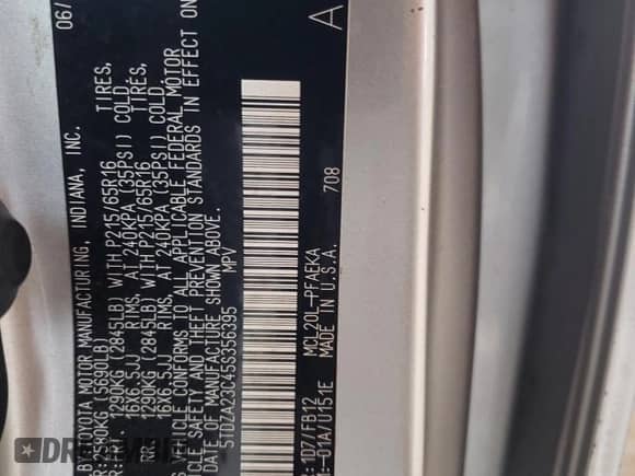 2005 Toyota Sienna CE with VIN 5TDZA23C45S356395, listed as a Copart auction lot 44785794 with 167,399 mi miles and Salvage title. Bid and sale history available at DreamBid. Image 13.