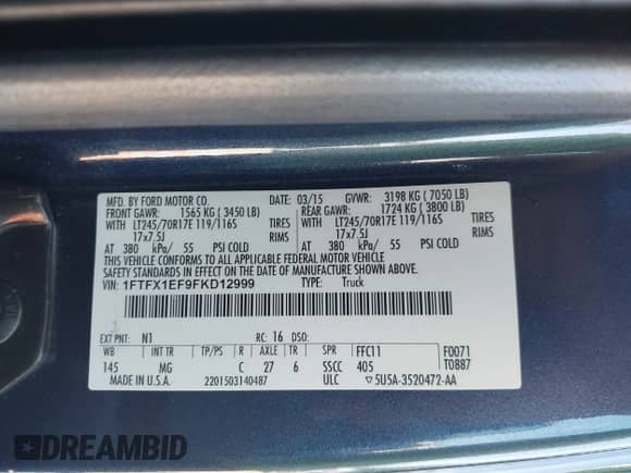 2015 Ford F-150 XLT z VIN 1FTFX1EF9FKD12999, wystawiony jako IAAI lot #43376430 z przebiegiem 137 736 mil mil oraz . Historia ofert i sprzedaży dostępna na DreamBid. Obrazek 9.