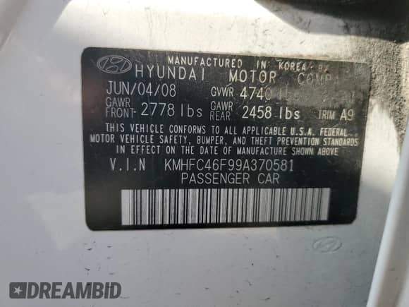 2009 Hyundai Azera Limited с VIN KMHFC46F99A370581, выставлен на аукционе Copart как лот 63080005 с пробегом 86 882 миль миль и Списание • Salvage title. История ставок и продаж доступна на DreamBid. Изображение 12.