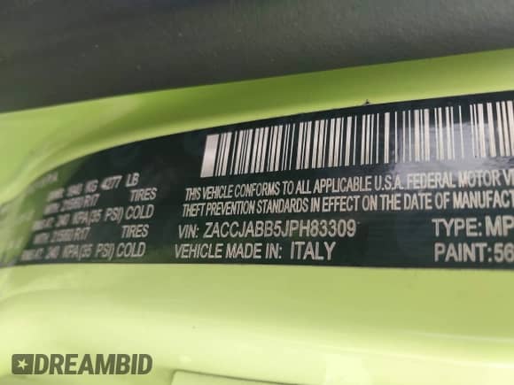 2018 Jeep Renegade Latitude with VIN ZACCJABB5JPH83309, listed as a IAAI auction lot 42875630 with 183,251 mi miles and . Bid and sale history available at DreamBid. Image 9.