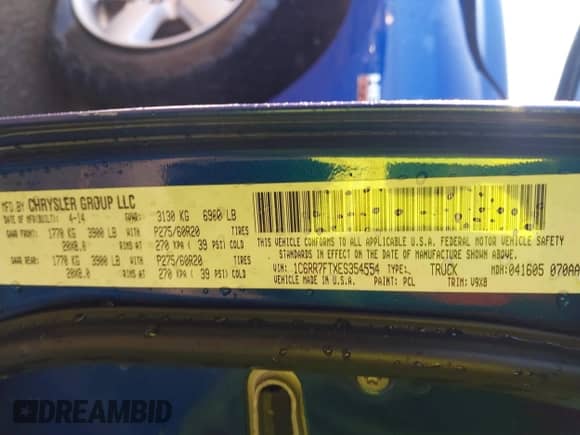 2014 Ram 1500 Tradesman with VIN 1C6RR7FTXES354554, listed as a IAAI auction lot 41753881 with 163,972 mi miles and . Bid and sale history available at DreamBid. Image 9.