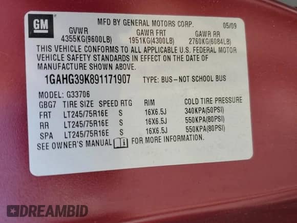 2009 Chevrolet Express Passenger z VIN 1GAHG39K891171907, wystawiony jako Copart lot #69014365 z przebiegiem 182 212 mil mil oraz Czysty tytuł • Clean title. Historia ofert i sprzedaży dostępna na DreamBid. Obrazek 13.