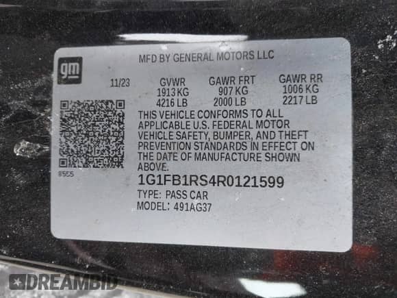 2024 Chevrolet Camaro 1LT с VIN 1G1FB1RS4R0121599, выставлен на аукционе IAAI как лот 41263809 с пробегом 22 413 миль миль и . История ставок и продаж доступна на DreamBid. Изображение 9.