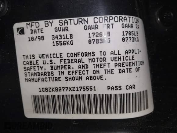 1999 Saturn SW с VIN 1G8ZK8277XZ175551, выставлен на аукционе IAAI как лот 41530444 с пробегом 177 938 миль миль и . История ставок и продаж доступна на DreamBid. Изображение 9.