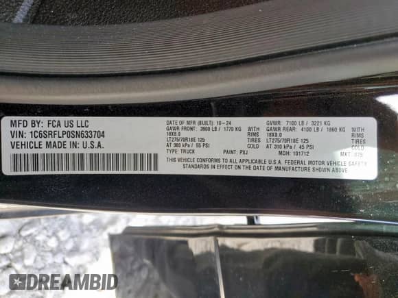 2025 Ram 1500 Rebel с VIN 1C6SRFLP0SN633704, выставлен на аукционе Copart как лот 90364755 с пробегом 7 899 миль миль и Чистый • Clean title. История ставок и продаж доступна на DreamBid. Изображение 12.