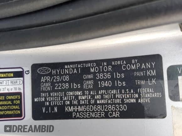 2008 Hyundai Tiburon GS с VIN KMHHM66D68U286330, выставлен на аукционе Copart как лот 80170764 с пробегом 75 470 миль миль и Списание • Salvage title. История ставок и продаж доступна на DreamBid. Изображение 14.