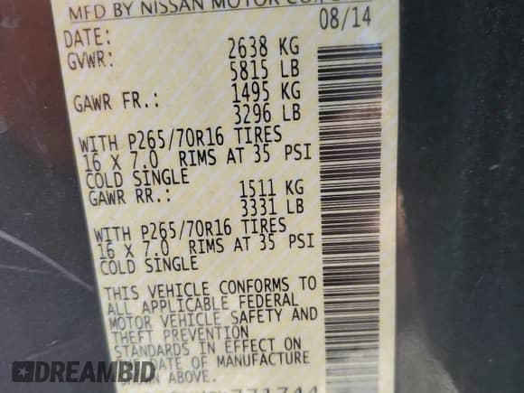 2014 Nissan Frontier SV with VIN 1N6AD0EV4EN771744, listed as a Copart auction lot 70755845 with 95,232 mi miles and Salvage title. Bid and sale history available at DreamBid. Image 12.