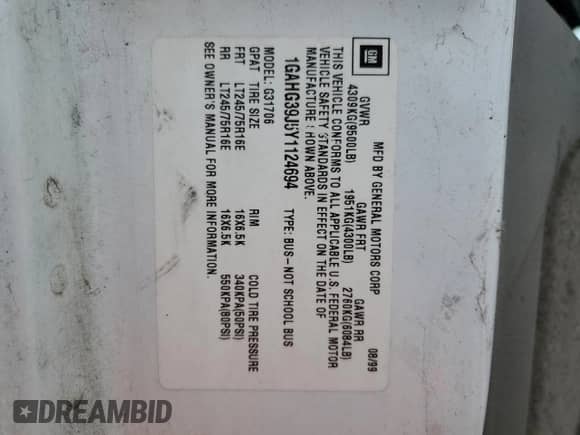 2000 Chevrolet City Express Cargo с VIN 1GAHG39J5Y1124694, выставлен на аукционе Copart как лот 80763054 с пробегом 183 743 миль миль и Списание • Salvage title. История ставок и продаж доступна на DreamBid. Изображение 13.