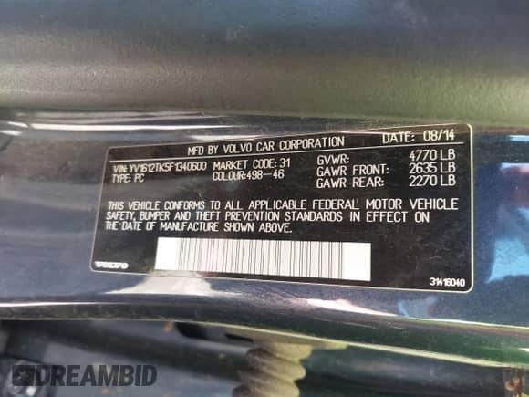 2015 Volvo S60 T5 Premier с VIN YV1612TK5F1340600, выставлен на аукционе IAAI как лот 42608394 с пробегом 123 613 миль миль и . История ставок и продаж доступна на DreamBid. Изображение 9.
