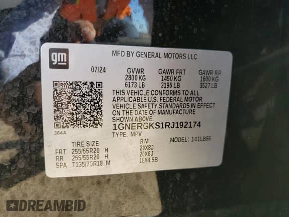 2024 Chevrolet Traverse FWD LT z VIN 1GNERGKS1RJ192174, wystawiony jako Copart lot #67925234 z przebiegiem 965 mil mil oraz Szkoda całkowita • Salvage title. Historia ofert i sprzedaży dostępna na DreamBid. Obrazek 16.