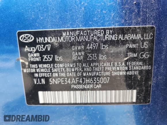 2018 Hyundai Sonata Limited with VIN 5NPE34AF4JH635007, listed as a Copart auction lot 62286355 with 87,350 mi miles and Salvage title. Bid and sale history available at DreamBid. Image 13.