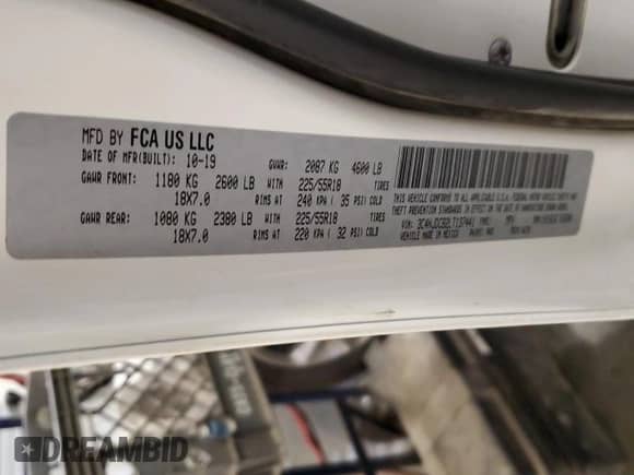 2020 Jeep Compass Limited with VIN 3C4NJDCB2LT137441, listed as a Copart auction lot 70953335 with 62,883 mi miles and Salvage title. Bid and sale history available at DreamBid. Image 13.