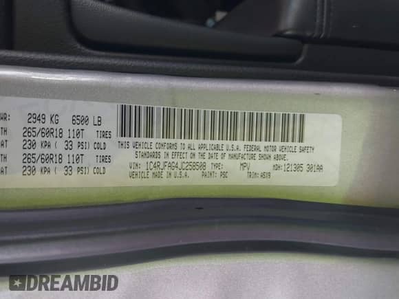 2018 Jeep Grand Cherokee Altitude with VIN 1C4RJFAG4JC258508, listed as a IAAI auction lot 43088370 with 91,944 mi miles and . Bid and sale history available at DreamBid. Image 9.