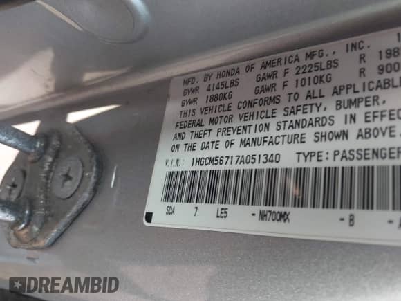 2007 Honda Accord EX z VIN 1HGCM56717A051340, wystawiony jako IAAI lot #42489777 z przebiegiem Nie podano mil oraz . Historia ofert i sprzedaży dostępna na DreamBid. Obrazek 9.