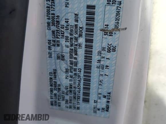 2005 Ford Econoline Cargo с VIN 1FTRE14L65HA39140, выставлен на аукционе Copart как лот 65235115 с пробегом 205 445 миль миль и Чистый • Clean title. История ставок и продаж доступна на DreamBid. Изображение 13.