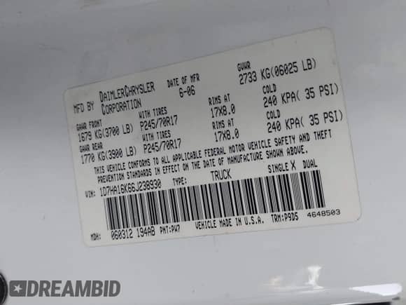 2006 Dodge 1500 ST z VIN 1D7HA16K66J238930, wystawiony jako IAAI lot #42962605 z przebiegiem 191 258 mil mil oraz . Historia ofert i sprzedaży dostępna na DreamBid. Obrazek 9.