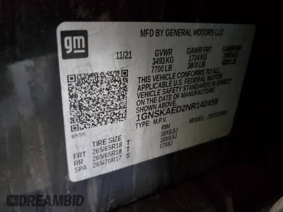 2022 Chevrolet Suburban Commercial z VIN 1GNSKAED2NR142459, wystawiony jako Copart lot #63102995 z przebiegiem 131 737 mil mil oraz Czysty tytuł • Clean title. Historia ofert i sprzedaży dostępna na DreamBid. Obrazek 13.
