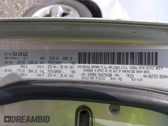 2017 Ram 1500 Big Horn z VIN 3C6RR6LTXHG734388, wystawiony jako IAAI lot #42002529 z przebiegiem 128 857 mil mil oraz . Historia ofert i sprzedaży dostępna na DreamBid. Obrazek 9.