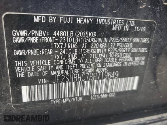 2011 Subaru Forester z VIN JF2SHBHC7BH719649, wystawiony jako Copart lot #57782065 z przebiegiem 241 157 mil mil oraz Szkoda całkowita • Salvage title. Historia ofert i sprzedaży dostępna na DreamBid. Obrazek 13.