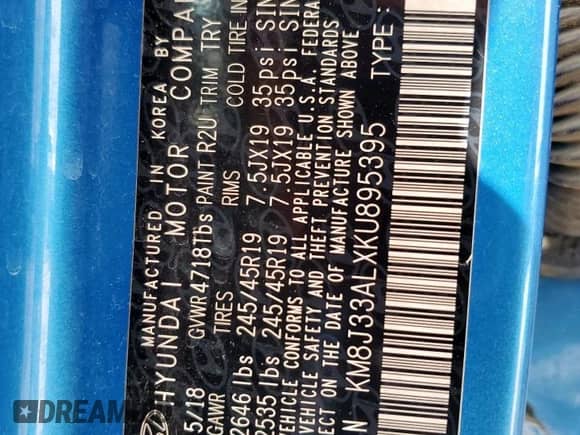 2019 Hyundai Tucson Sport с VIN KM8J33ALXKU895395, выставлен на аукционе Copart как лот 63948535 с пробегом 83 864 миль миль и Списание • Salvage title. История ставок и продаж доступна на DreamBid. Изображение 13.