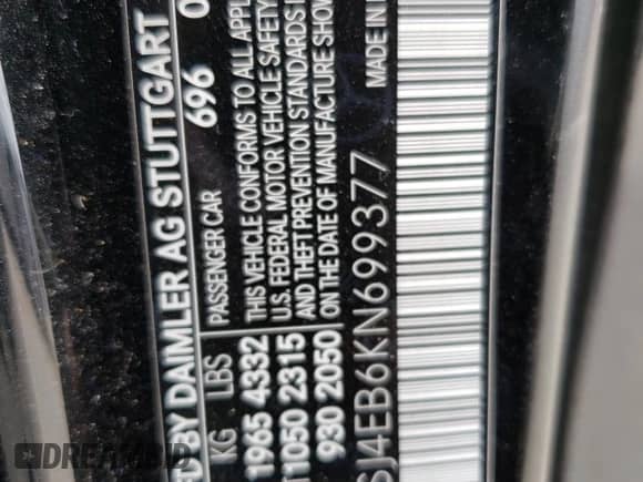 2019 Mercedes-Benz CLA 250 с VIN WDDSJ4EB6KN699377, выставлен на аукционе Copart как лот 82758905 с пробегом 109 461 миль миль и На запчасти • Non repairable. История ставок и продаж доступна на DreamBid. Изображение 13.