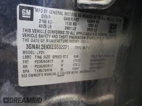 2014 Chevrolet Captiva Sport LS with VIN 3GNAL2EKXES602221, listed as a Copart auction lot 75251764 with 234,991 mi miles and Salvage title. Bid and sale history available at DreamBid. Image 13.