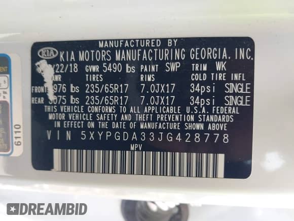 2018 Kia Sorento LX с VIN 5XYPGDA33JG428778, выставлен на аукционе IAAI как лот 42257430 с пробегом 73 185 миль миль и . История ставок и продаж доступна на DreamBid. Изображение 9.