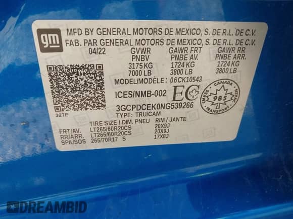 2022 Chevrolet Silverado 1500 Custom Trail Boss с VIN 3GCPDCEK0NG539266, выставлен на аукционе IAAI как лот 42906317 с пробегом 44 058 миль миль и . История ставок и продаж доступна на DreamBid. Изображение 9.