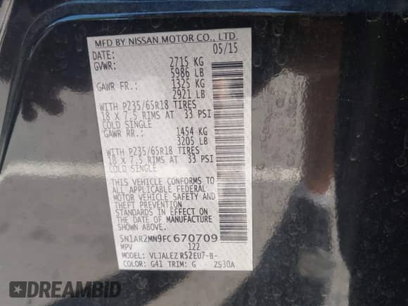 2015 Nissan Pathfinder SL с VIN 5N1AR2MN9FC670709, выставлен на аукционе IAAI как лот 43495005 с пробегом 193 548 миль миль и . История ставок и продаж доступна на DreamBid. Изображение 9.