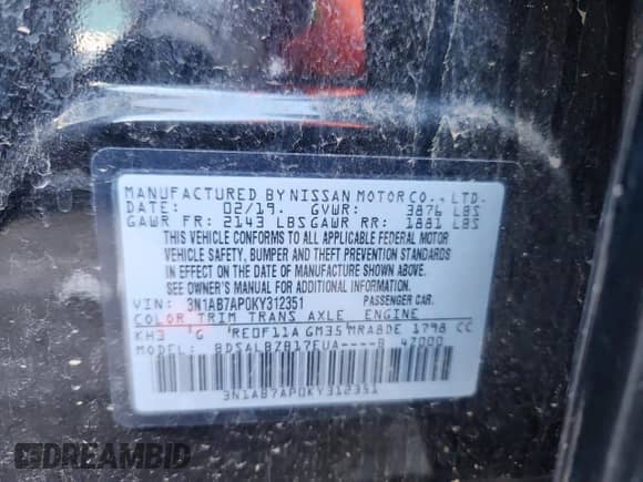 2019 Nissan Sentra S с VIN 3N1AB7AP0KY312351, выставлен на аукционе Copart как лот 70082165 с пробегом 161 130 миль миль и Чистый • Clean title. История ставок и продаж доступна на DreamBid. Изображение 12.