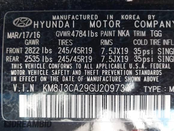 2016 Hyundai Tucson Limited with VIN KM8J3CA29GU209734, listed as a IAAI auction lot 42830542 with 52,744 mi miles and . Bid and sale history available at DreamBid. Image 9.