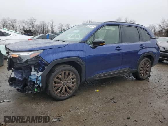 2025 Subaru Forester z VIN JF2SLDFC9SH420113, wystawiony jako Copart lot #80145974 z przebiegiem 1 270 mil mil oraz Szkoda całkowita • Salvage title. Historia ofert i sprzedaży dostępna na DreamBid. Obrazek 1.