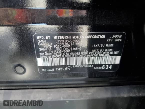 2024 Mitsubishi Outlander ES with VIN JA4J3UA80RZ089854, listed as a Copart auction lot 57575955 with 10,886 mi miles and Salvage title. Bid and sale history available at DreamBid. Image 13.