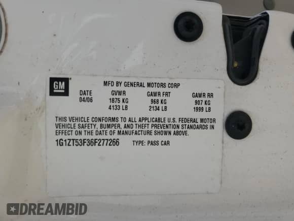 2006 Chevrolet Malibu 1LT с VIN 1G1ZT53F36F277266, выставлен на аукционе Copart как лот 59419755 с пробегом Не указан миль и Списание • Salvage title. История ставок и продаж доступна на DreamBid. Изображение 12.