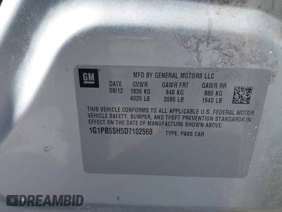 2013 Chevrolet Cruze LS с VIN 1G1PB5SH5D7102568, выставлен на аукционе IAAI как лот 41630178 с пробегом 167 318 миль миль и . История ставок и продаж доступна на DreamBid. Изображение 9.