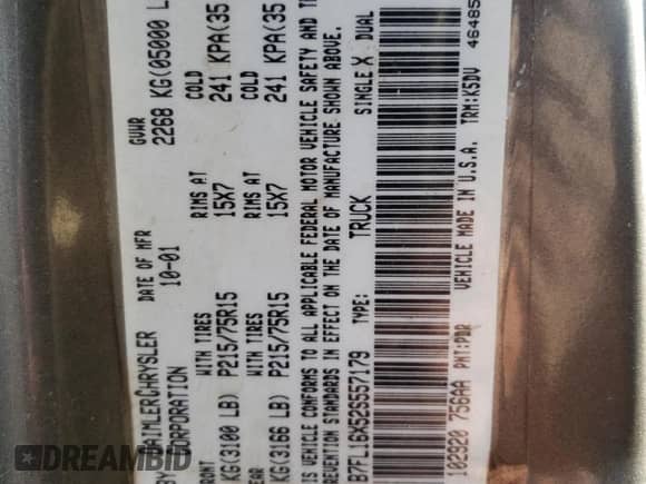 2002 Dodge Dakota z VIN 1B7FL16X52S557179, wystawiony jako Copart lot #42221125 z przebiegiem 176 537 mil mil oraz Szkoda całkowita • Salvage title. Historia ofert i sprzedaży dostępna na DreamBid. Obrazek 12.