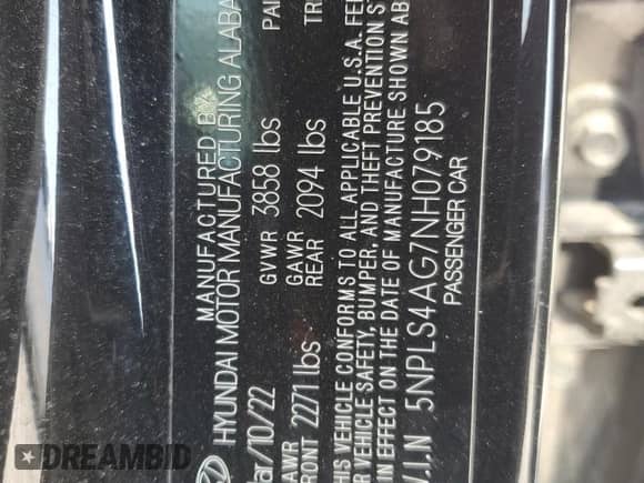 2022 Hyundai Elantra SEL с VIN 5NPLS4AG7NH079185, выставлен на аукционе Copart как лот 81240865 с пробегом 57 750 миль миль и Списание • Salvage title. История ставок и продаж доступна на DreamBid. Изображение 12.