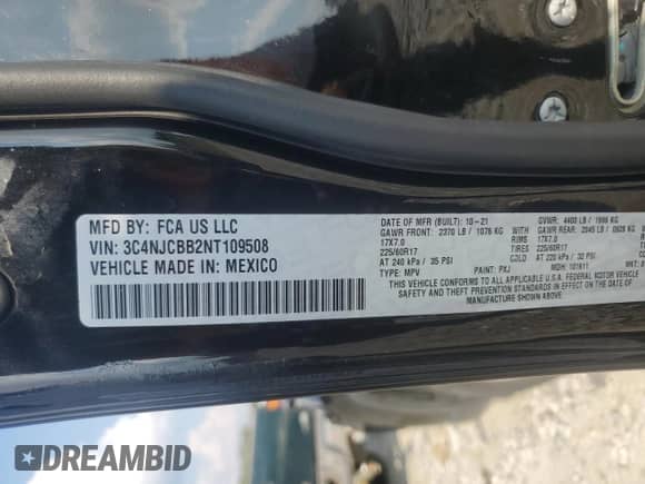 2022 Jeep Compass Latitude z VIN 3C4NJCBB2NT109508, wystawiony jako Copart lot #81315065 z przebiegiem 76 332 mil mil oraz Szkoda całkowita • Salvage title. Historia ofert i sprzedaży dostępna na DreamBid. Obrazek 12.