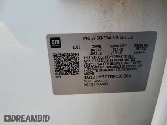 2024 Chevrolet Malibu LS with VIN 1G1ZB5ST7RF137364, listed as a Copart auction lot 62462125 with 55,496 mi miles and Salvage title. Bid and sale history available at DreamBid. Image 12.