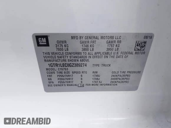 2016 GMC Sierra 1500 с VIN 1GTR1LEC8GZ389274, выставлен на аукционе IAAI как лот 41239059 с пробегом 163 976 миль миль и . История ставок и продаж доступна на DreamBid. Изображение 9.