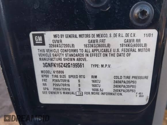 2002 Chevrolet Suburban Z71 z VIN 3GNFK16Z42G199561, wystawiony jako IAAI lot #41442707 z przebiegiem 229 823 mil mil oraz . Historia ofert i sprzedaży dostępna na DreamBid. Obrazek 9.