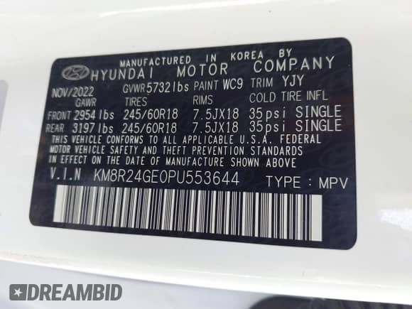 2023 Hyundai Palisade SEL z VIN KM8R24GE0PU553644, wystawiony jako IAAI lot #42659056 z przebiegiem 55 596 mil mil oraz . Historia ofert i sprzedaży dostępna na DreamBid. Obrazek 9.