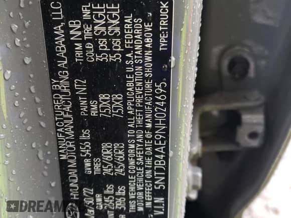 2022 Hyundai Santa Cruz SEL с VIN 5NTJB4AE9NH024695, выставлен на аукционе Copart как лот 58533785 с пробегом 84 466 миль миль и Списание • Salvage title. История ставок и продаж доступна на DreamBid. Изображение 12.