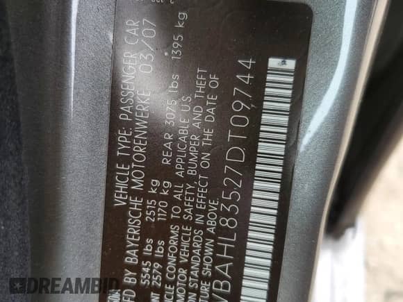 2007 BMW 7 Series 750i z VIN WBAHL83527DT09744, wystawiony jako Copart lot #62309195 z przebiegiem 118 242 mil mil oraz Szkoda całkowita • Salvage title. Historia ofert i sprzedaży dostępna na DreamBid. Obrazek 12.