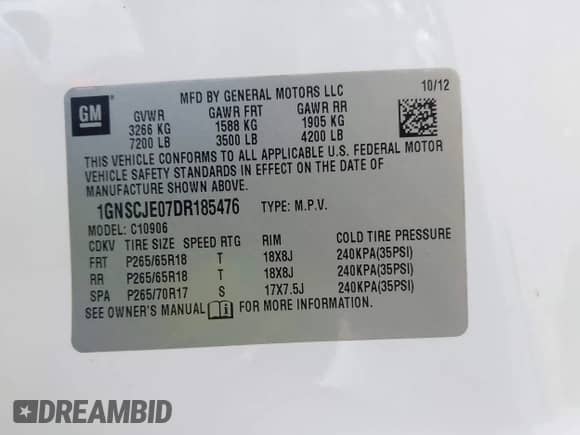 2013 Chevrolet Suburban LT с VIN 1GNSCJE07DR185476, выставлен на аукционе IAAI как лот 42725440 с пробегом 327 468 миль миль и . История ставок и продаж доступна на DreamBid. Изображение 9.