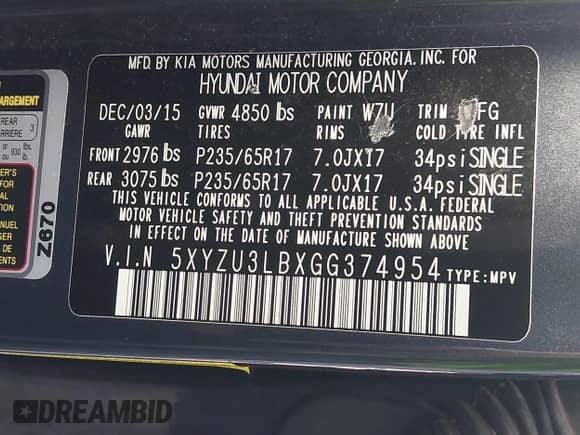 2016 Hyundai Santa Fe с VIN 5XYZU3LBXGG374954, выставлен на аукционе IAAI как лот 43254097 с пробегом 109 049 миль миль и . История ставок и продаж доступна на DreamBid. Изображение 9.