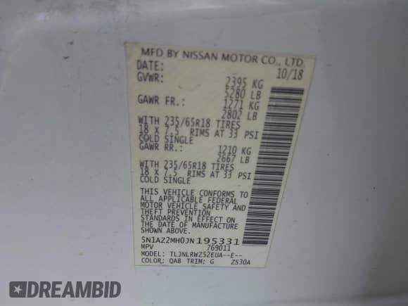 2018 Nissan Murano SV z VIN 5N1AZ2MH0JN195331, wystawiony jako IAAI lot #42612730 z przebiegiem 108 491 mil mil oraz . Historia ofert i sprzedaży dostępna na DreamBid. Obrazek 9.